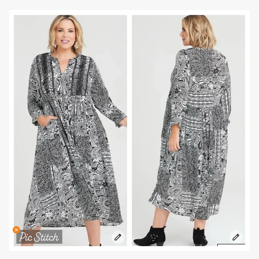 Taking Shape Natural Paisley Boho Dress Print Fireworks